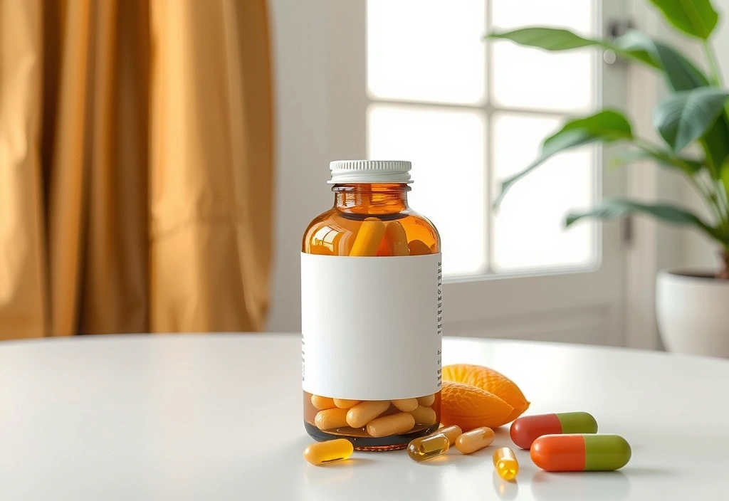 Frasco de vitaminas esenciales