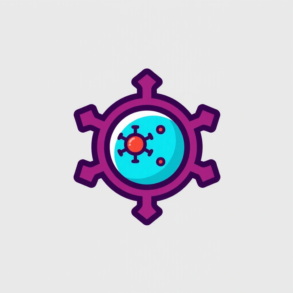 Icono que representa el sistema inmunológico, como un escudo o una célula de defensa, con un diseño amigable.