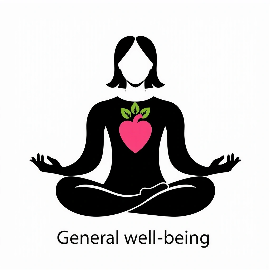Icono que representa el bienestar general, como una persona meditando o un corazón con hojas, con un diseño sereno.